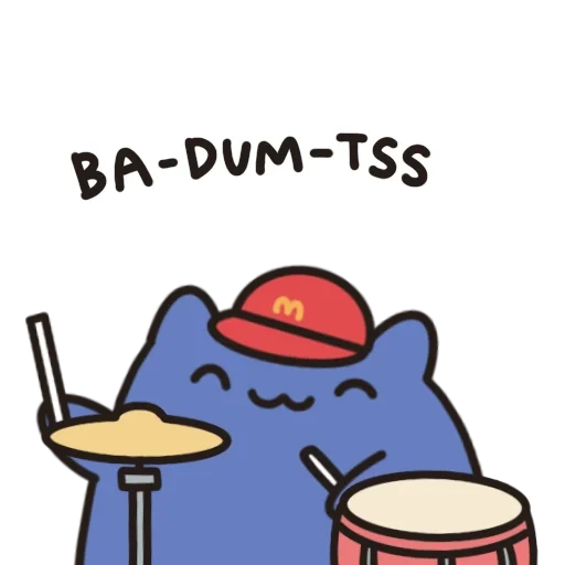 badum tesk, badumz, ba dum tss, a cat playing drums