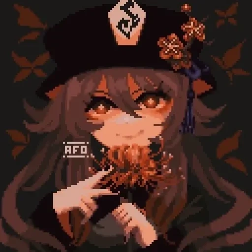 animation, animation art, anime girl, cartoon characters, hu tao's pixel art