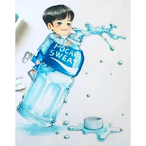 chico, botella de agua, un pequeño chico, chico feliz, una botella de agua del niño
