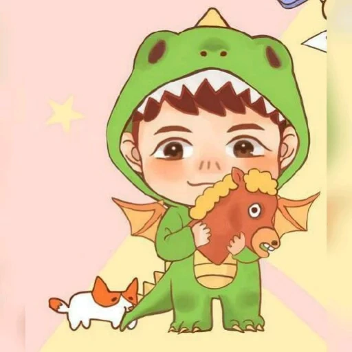 anak laki-laki, anime lucu, anime chibi, chibi dino art, karakter lucu