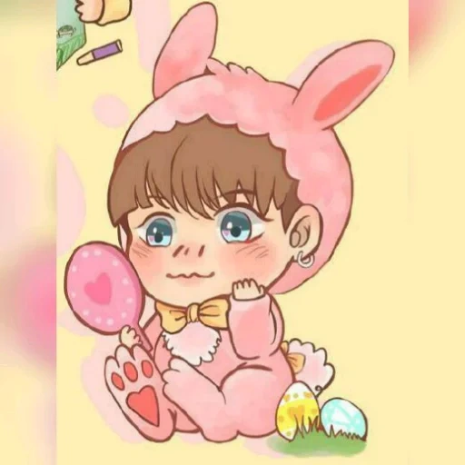 chibi, anime carino, bts chibi uruhiko, baby art di jungkook chibi, chibi bts chonguk rabbit