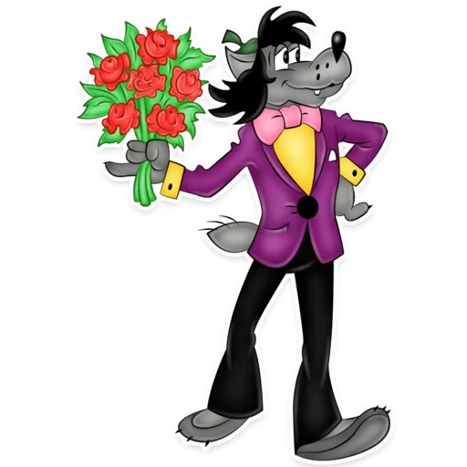 lobo con un ramo, flores de lobo, bueno espera un lobo, lobo espera un lobo, bueno espera un lobo con flores