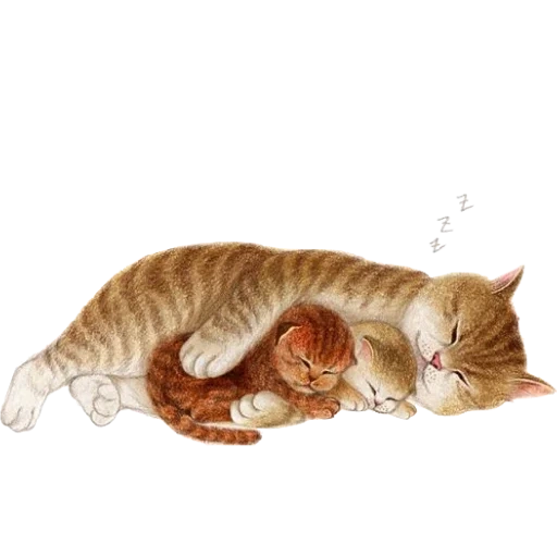 kucing, kucing menyusui, ilustrasi kucing, bola anak kucing, ilustrasi kucing