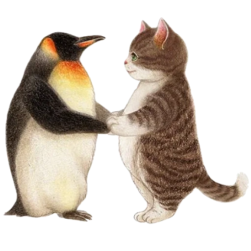 pingüino gato, abrazo de estilo sello, gato ilustrado, nyangsongi artista coreano, los gatos abrazan los clips de acuarela