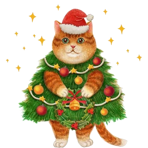 chat, nouvel an, cat du nouvel an, cartes du nouvel an, illustration du nouvel an de chat de noël