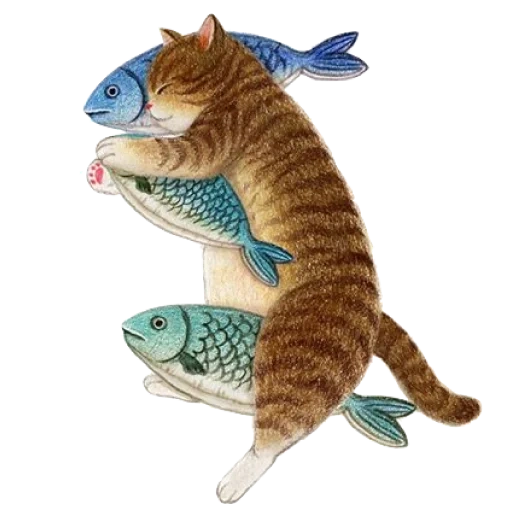 die katzen, der fisch und die katze, nyangsongi, kunst der katze, die illustration der katze
