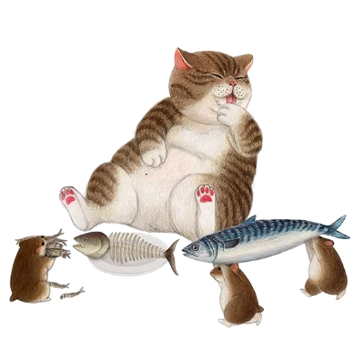 nyangsongi, fly art, macrel cat, illustrazione di un gatto, pesce interattivo di gatti