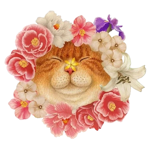 a cat, cats flowers, inspiration, cat illustration, cat with watercolor flowers