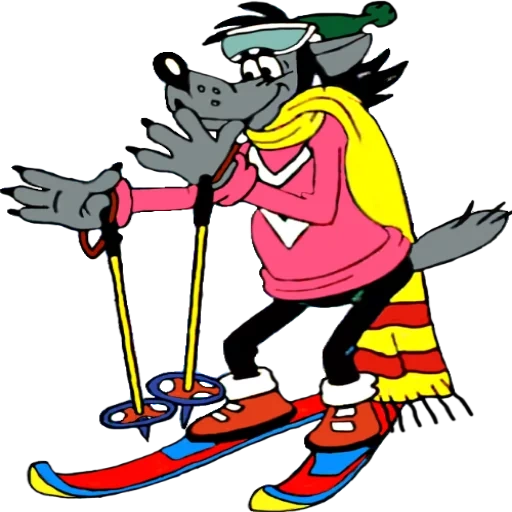na warte, wolf warte einen wolf, nun lass uns ski fahren, warten sie einen hase wolf ski