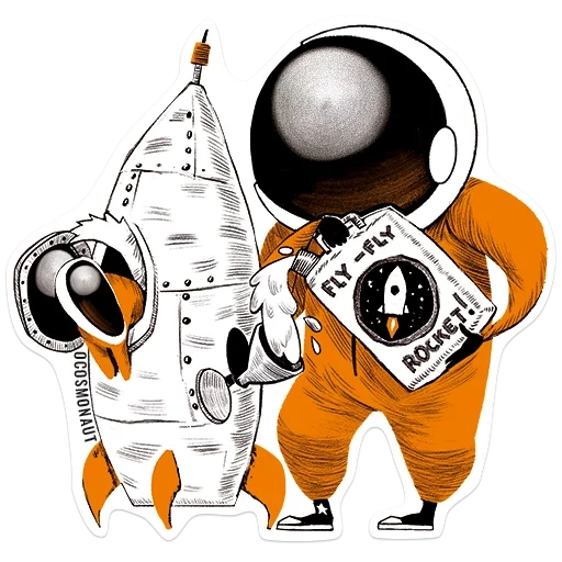 astronaut, kosmonaut mit einem ball, stick kosmonaut, der astronaut klingelt die rakete