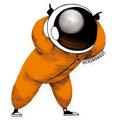 astronauta, cosmonaut con una palla, stick cosmonaut, cosmonaut veselchak, l'astronauta mostra le corna