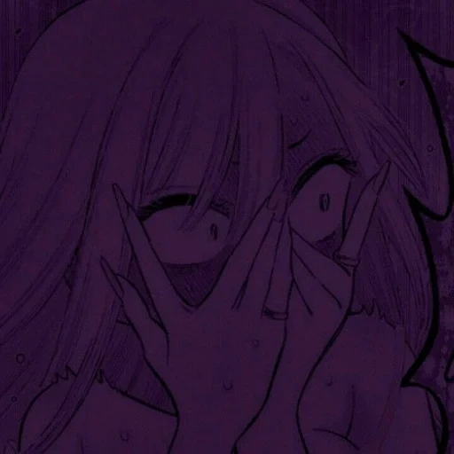 профиль, рисунок, аниме темное, грустные аниме, аниме фиолетовый фон