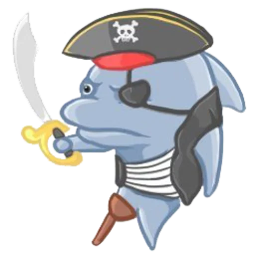 hombre, piratas de tiburón, tiburón de dibujos animados, vector de capitán de tiburón, tiburón bebé tiburón pirata