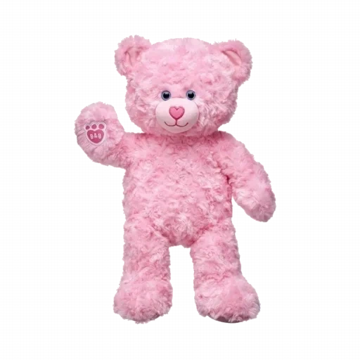 the bear is pink, bear teddy is pink, the bear is big plush, the pink bear is real, pink gray teddy bear