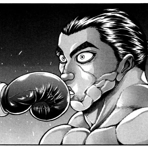 lutador bucky, punhos de bucky hanma, bucky filho de um gigante, bucky manga fighter face bucky, manga baki muhammad ali