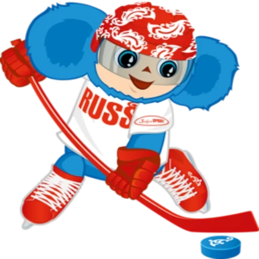 skieurs de chebraška, le symbole des jeux olympiques de cheburashka, sports d'hiver hockey emblème, le symbole des jeux olympiques de cheburashka 2014, le symbole des jeux olympiques de cheburashka