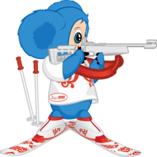 biatlo, biatlete, cheburashka biathlonist, a união dos biatlonistas da rússia, emblema de hóquei esportivo de inverno