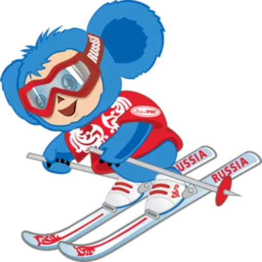 pemain ski cheburashka, pemain ski kartun, ski racing cheburashka, pemain ski kartun, olahraga musim dingin cheburashka