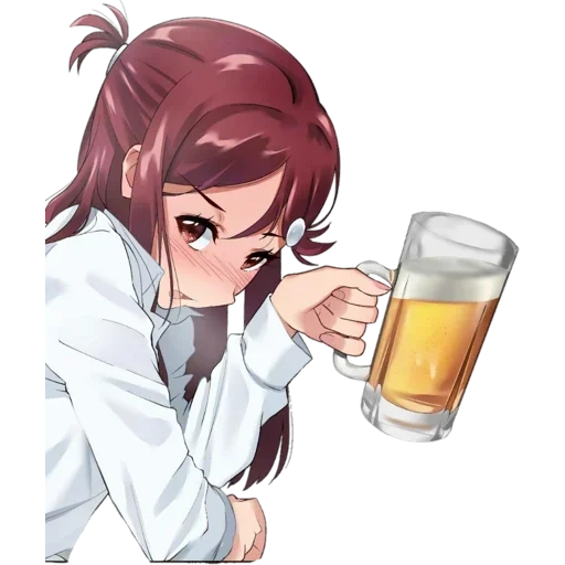 arte de animação, arte de animação, personagem de anime, garota anime bebendo, cerveja garota anime