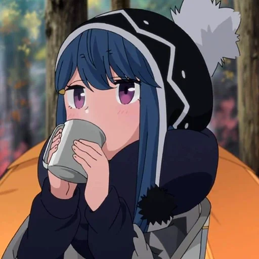 anime, seni anime, yuru camp rin, karakter anime, reaksi shima rin