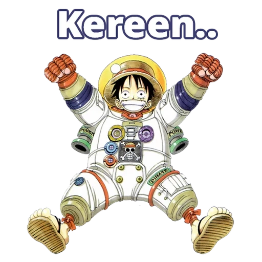 teks, luffy one piece, luffy kosmik, astronot one piece, astronot foil bola