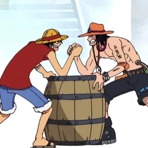 one piece, manki d luffy, one piece anime, luffy ace armrestling, van pis ace luffy sabo their parents