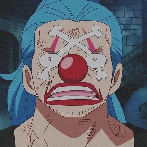 una pieza, anime one piece, capitán baggi van pis, clown baggi face van pis, payaso baggi van pis después de timskip