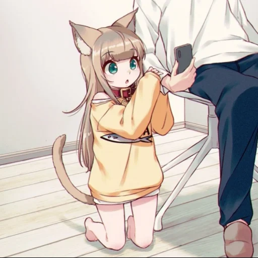 anime neko, jinnazi's wife, cartoon character, girl cat animation