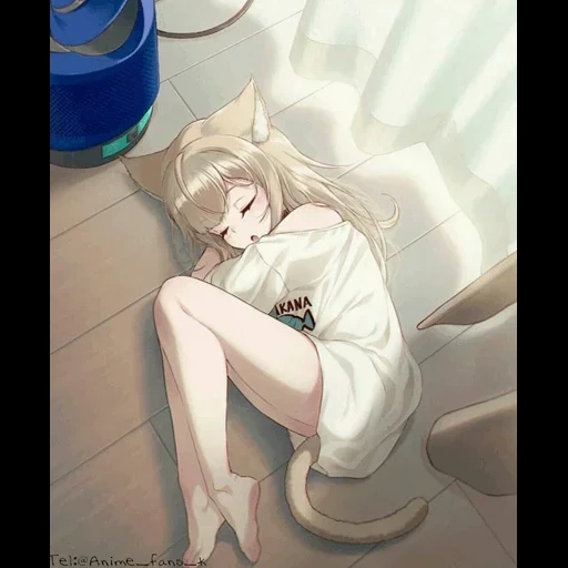 anime neko, anime kucing, 40hara kinako, gadis seni anime, anime kucing gadis