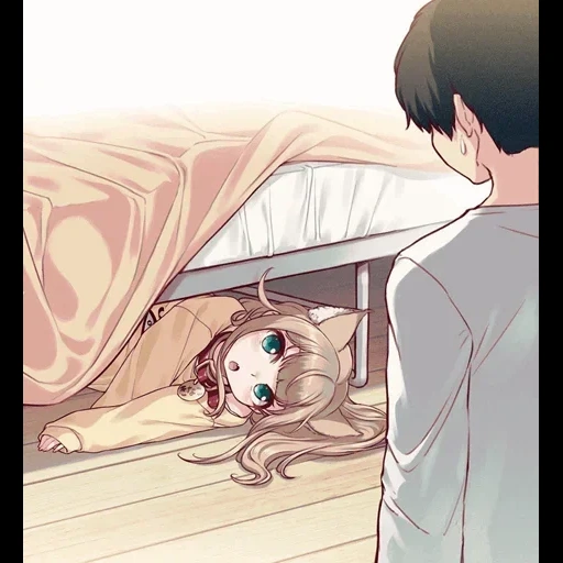 monster, diagram, di bawah tempat tidur, ada monster di bawah tempat tidur, membawa anime kamar tidur gadis
