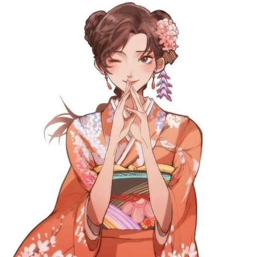 naruto, cartoon geisha, sky teng kimono, cartoon characters, identity 5 geisha