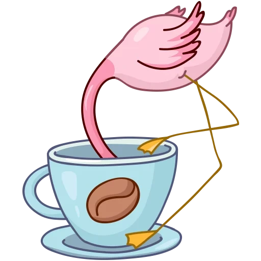 um copo de café, flamingo ayo, desenho da xícara, um pássaro alegre com um copo