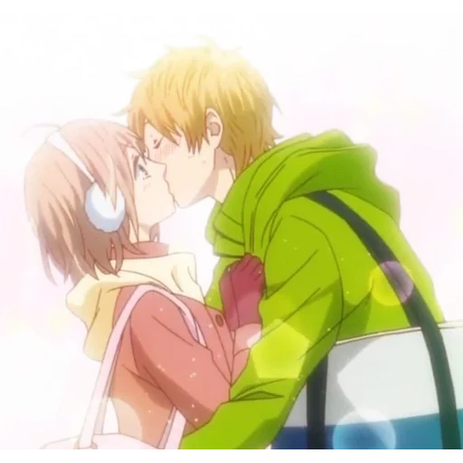 аниме nijiiro days поцелуй, аниме романтика, романтические аниме, аниме моя первая любовь, аниме поцелуй