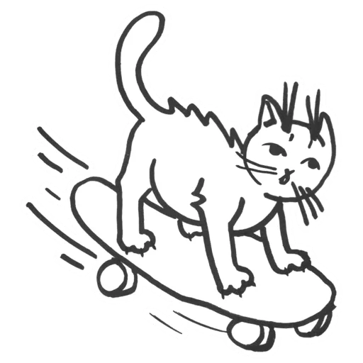egor letov, coloring cat, illustration cat, coloring cat kiki, cat skateboard vector