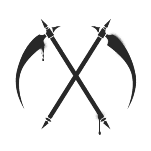 sandspit, symbole reaper, trident, symbole de tresse d'épée, pics à glace croisés