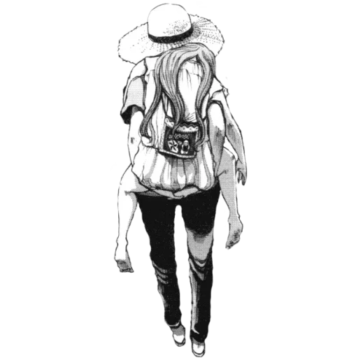 picture, fashion sketches, fashion sketches, punpun afro god, woman with a backpack drawing