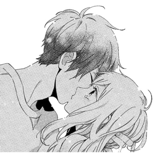 figura, animação de quadrinhos, beijando anime, casal de anime bonito, amor anime preto e branco
