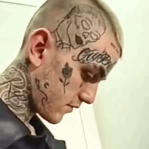 der männliche, mensch, schocktattoo gesicht, tätowierungen zum kopf, tattoo face male