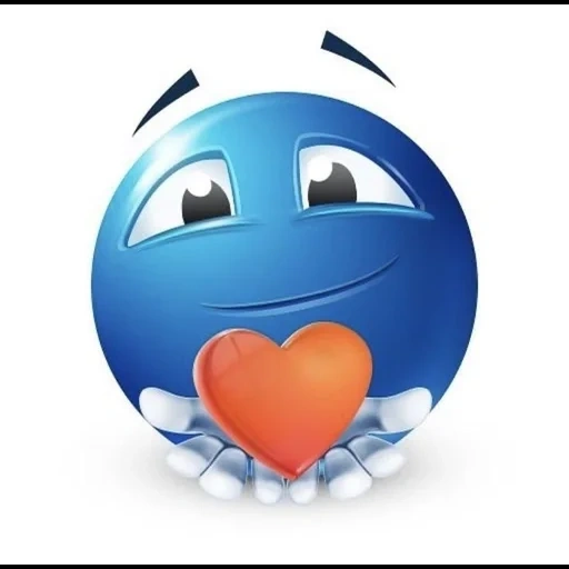 emoticones azules, el corazón de smilik, emoticones divertidos, smiley es reflexivo, azul smiley in love