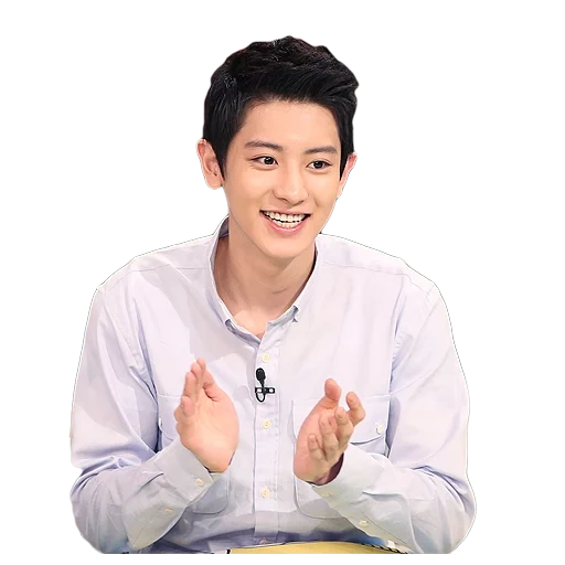 chanel, pak chanyeol, in a white shirt, chanel ekho smiles, a man with a white shirt