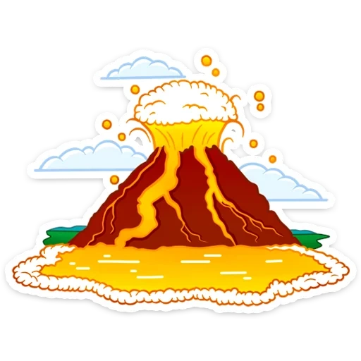 vulkane für kinder, vulkanausbruchsvektor, bild des vulkanausbruchs, cartoon vulkan auf weißem grund, vulkanausbruch auf weißem hintergrund