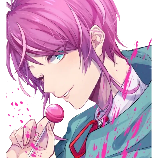 anime boy, anime boy, kun poudre de laine oméga, kun cheveux roses, cheveux roses