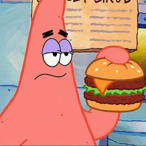 patrick, patrick starr, patrick stass, patrick isst crab burger, spongebob square hose
