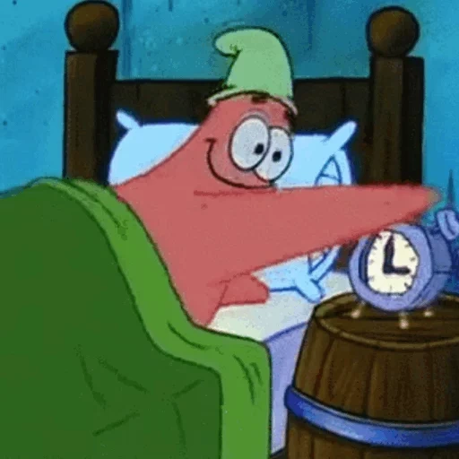 der schlafende patrick, patrick ist schläfrig, spongebob meme, patrick isst am abend, spongebob square hose