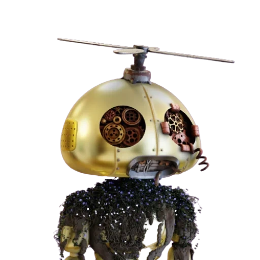 techno do steampank, o robô é steampunk, robô vintage, helicóptero do steampank, robô de autômato robô steampunk reparo