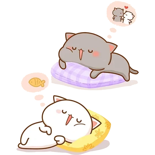 ash sleep, cute kawaii drawings, drawings of cute cats, kawaii cats love, kawaii cats a couple