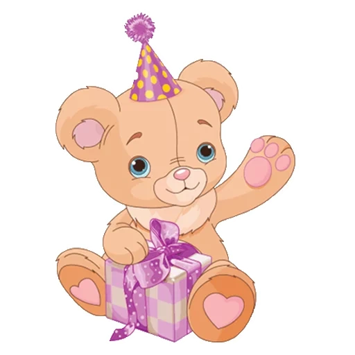 teddy bear, мишка розовый, милый плюшевый мишка, мишка сидит мультяшный, мишка держит подарок рисунок