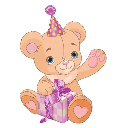 ours en peluche, l'ours est rose, cher ours en peluche, l'ours est assis un dessin animé, bear tient un dessin cadeau