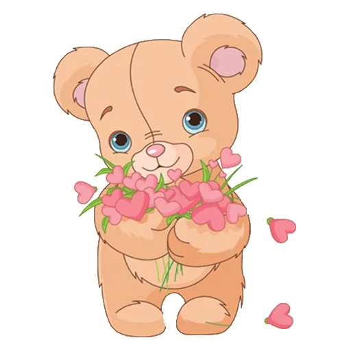 ours, ours avec des fleurs, l'ours est rose, mishka cartoons, ours avec des fleurs de fond transparent