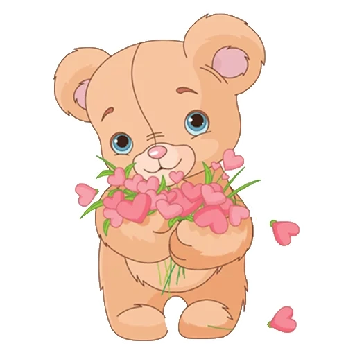 mishki, der blumenbär, bear pink, cartoon bear, bär farbe transparent hintergrund